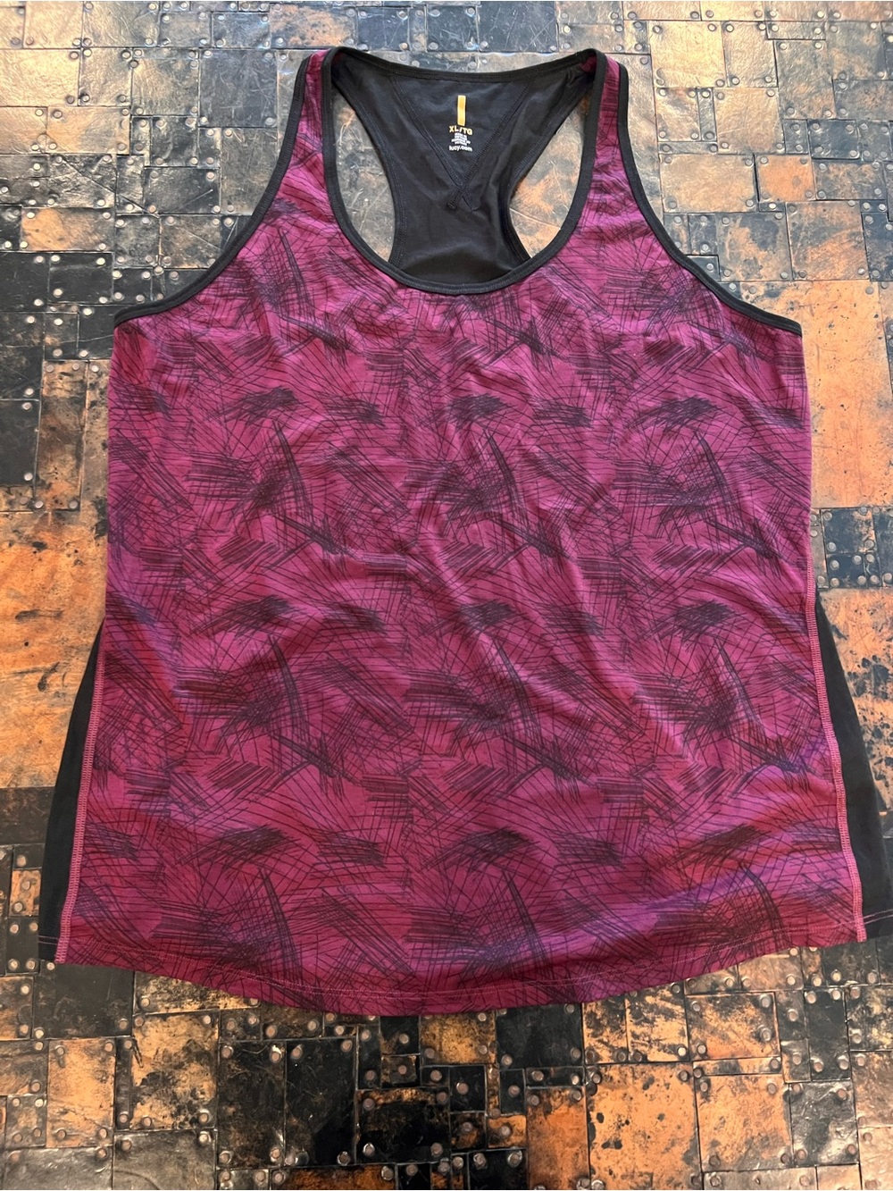Lucy Athletic Purple Print Front - Black Back Racerback Tank Top